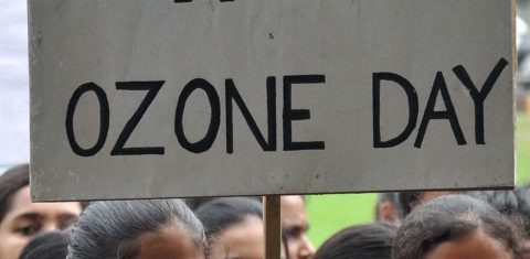 Estudantes indianos em ato no Dia Mundial do Ozônio: relatório científico mostra que camada de ozônio está se recuperando com a eliminação das substâncias que a afetavam (Foto: Pramod Sharma / The Times of India via AFP - 16/09/2021)