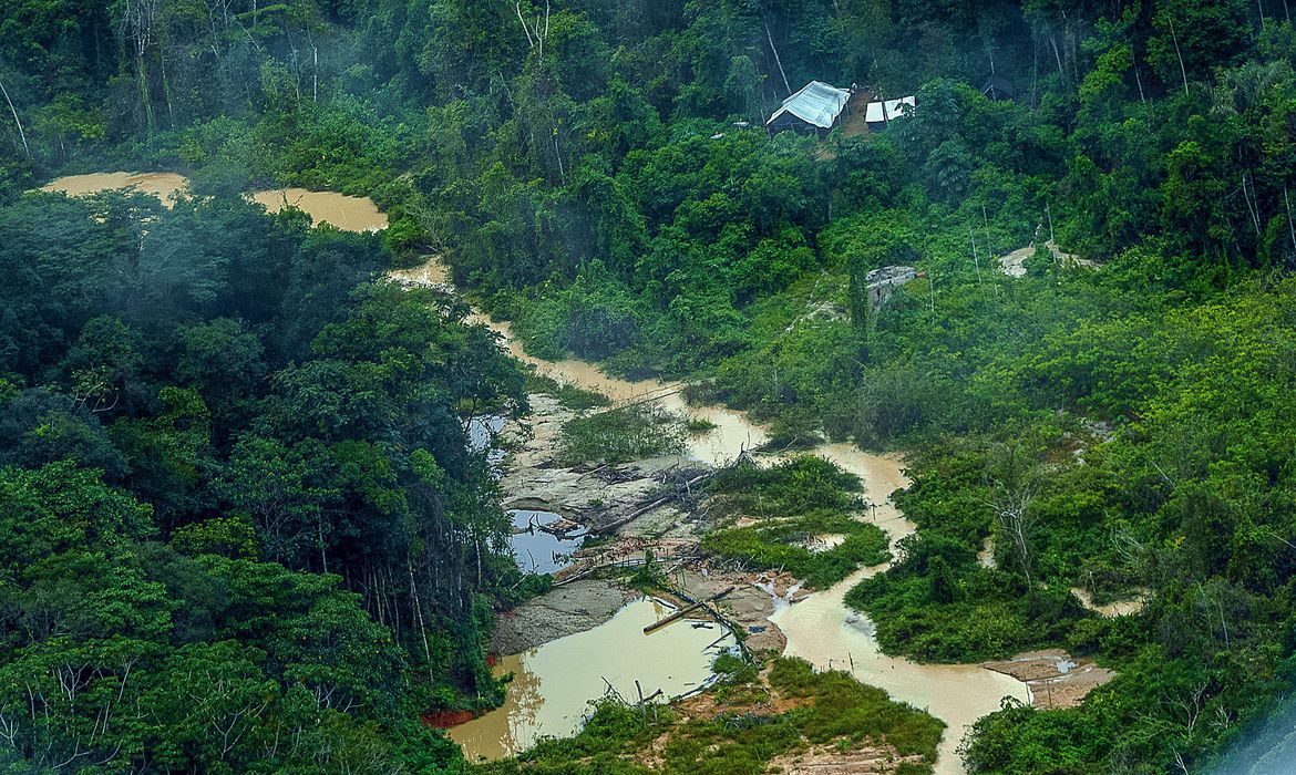 Acampamento do garimpo dentro do território Yanomami: garimpeiros contaminam indígenas com malária (Foto: Leo Otero / MPI / Agência Brasil -11/02/2023) 