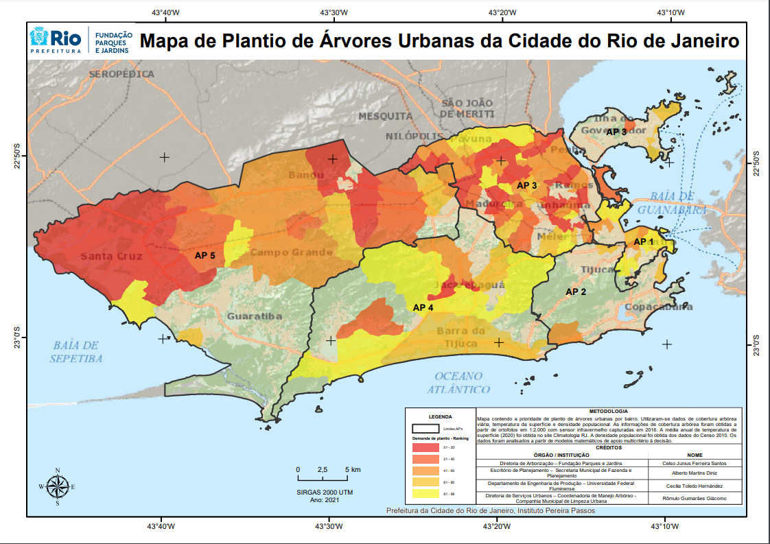 Mapa da Fundação Parques e Jardins mostra a cobertura vegetal no Rio de Janeiro. Imagem Reprodução