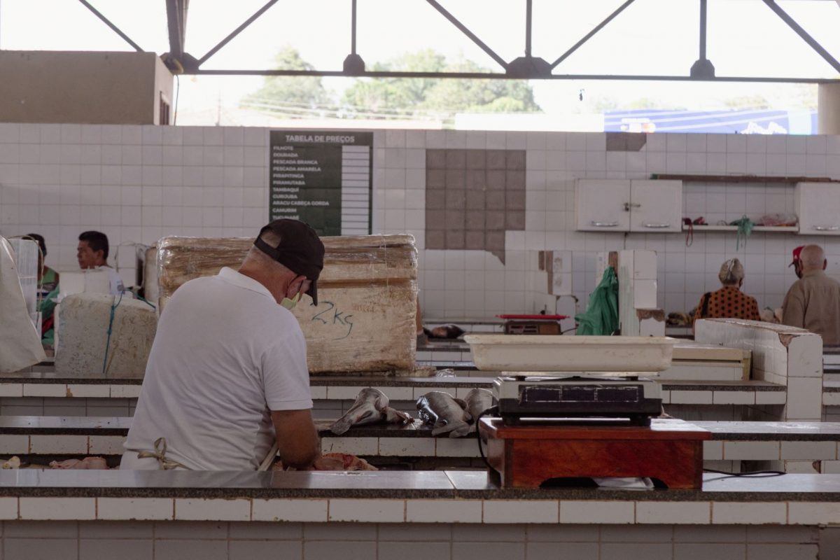 Mercado onde foram coletadas amostras de peixes em Macapá. Estudo mostra que ingestão diária de mercúrio excede os limites seguros em seis estados da Amazônia (Foto: Iepé / Divulgação)