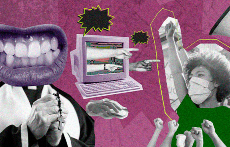 Movimento propaga ódio às femininas e às defensoras dos direitos da mulheres no Brasil (Arte: AzMina)