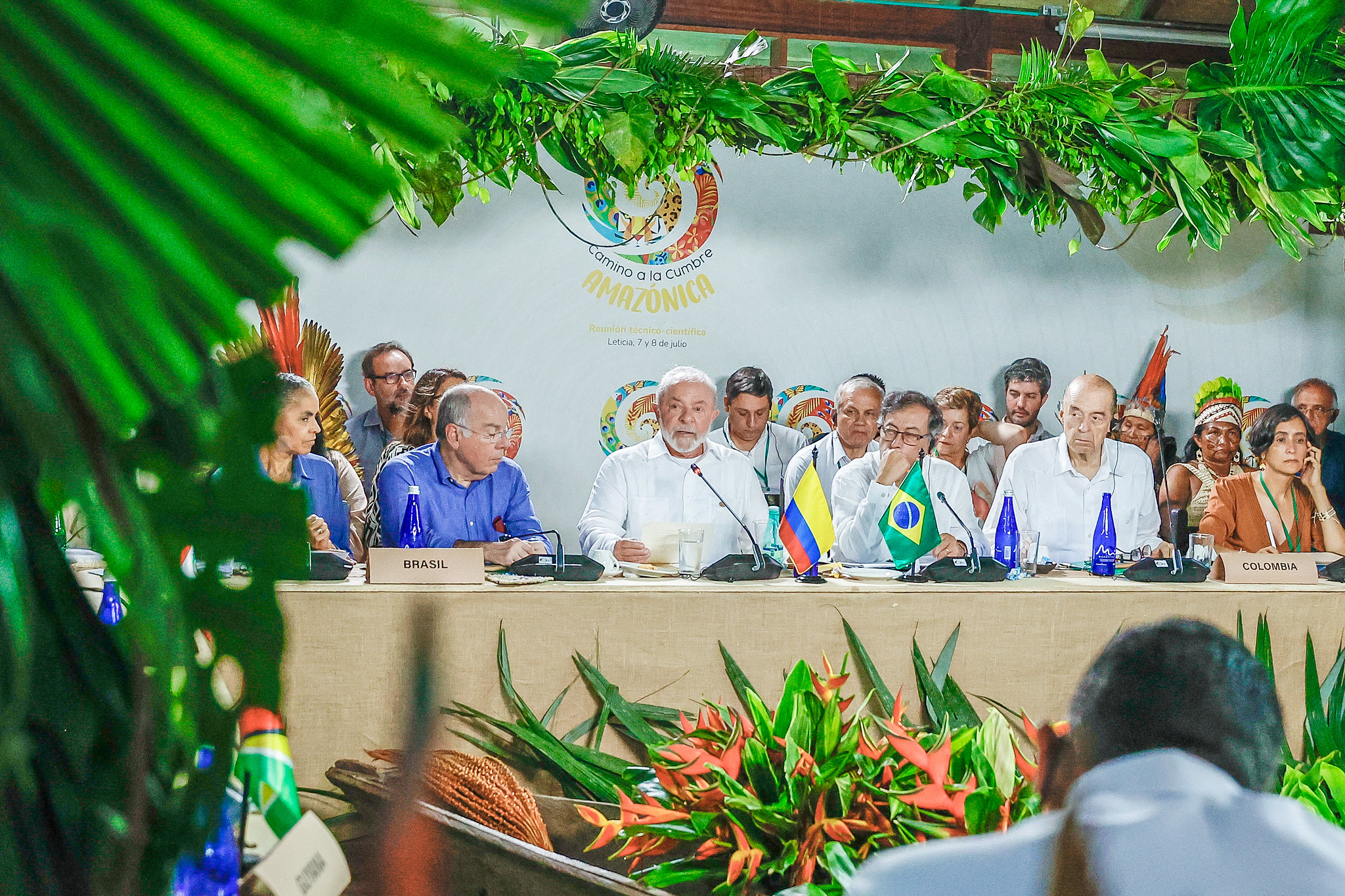 O presidente Lula durante sessão de encerramento da Reunião Técnico-Científica da Amazônia na Universidade Nacional da Colômbia, em Letícia: proposta de criação de Parlamento Amazônico e Fórum de Cidades Amazônicas (Foto: Cláudio Kbene/PR - 08/07/2023)