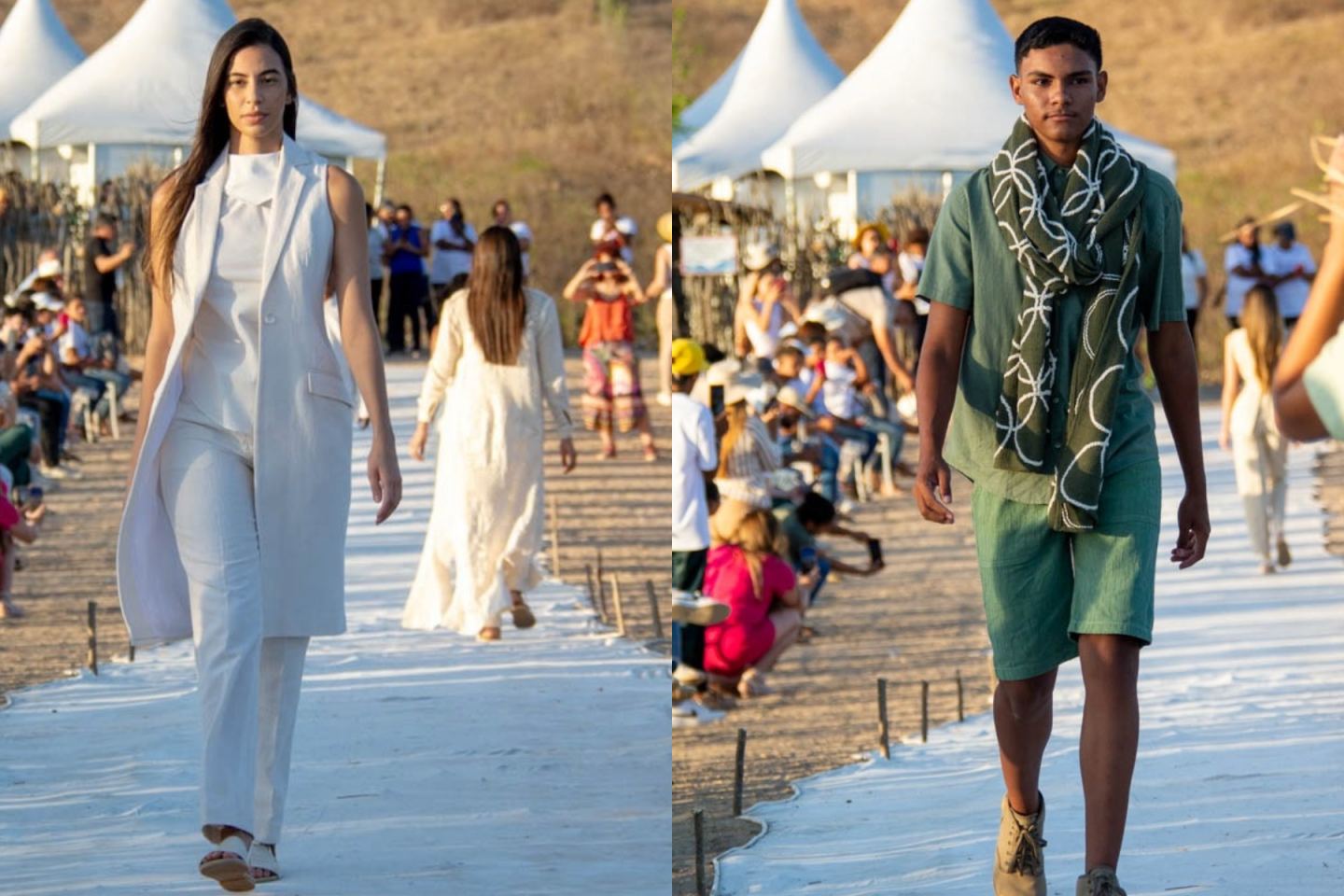 Desfile a passarela montada no campo de algodão no Dia da Colheita: exemplo de moda sustentável na Paraíba (Fotos: Yamê Reis)