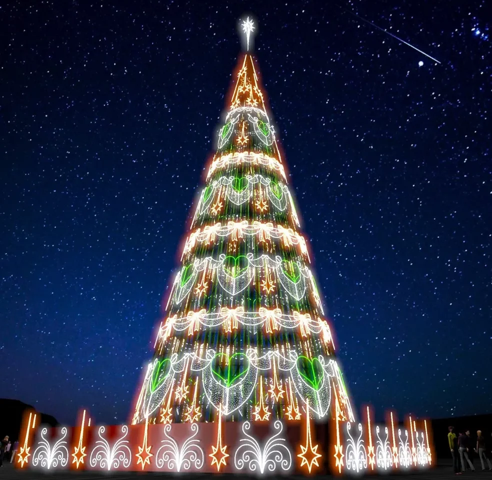 A versão 2023 da Árvore da Lagoa tem 30 metros e fica dentro da área do Lagoon. Foto Divulgação