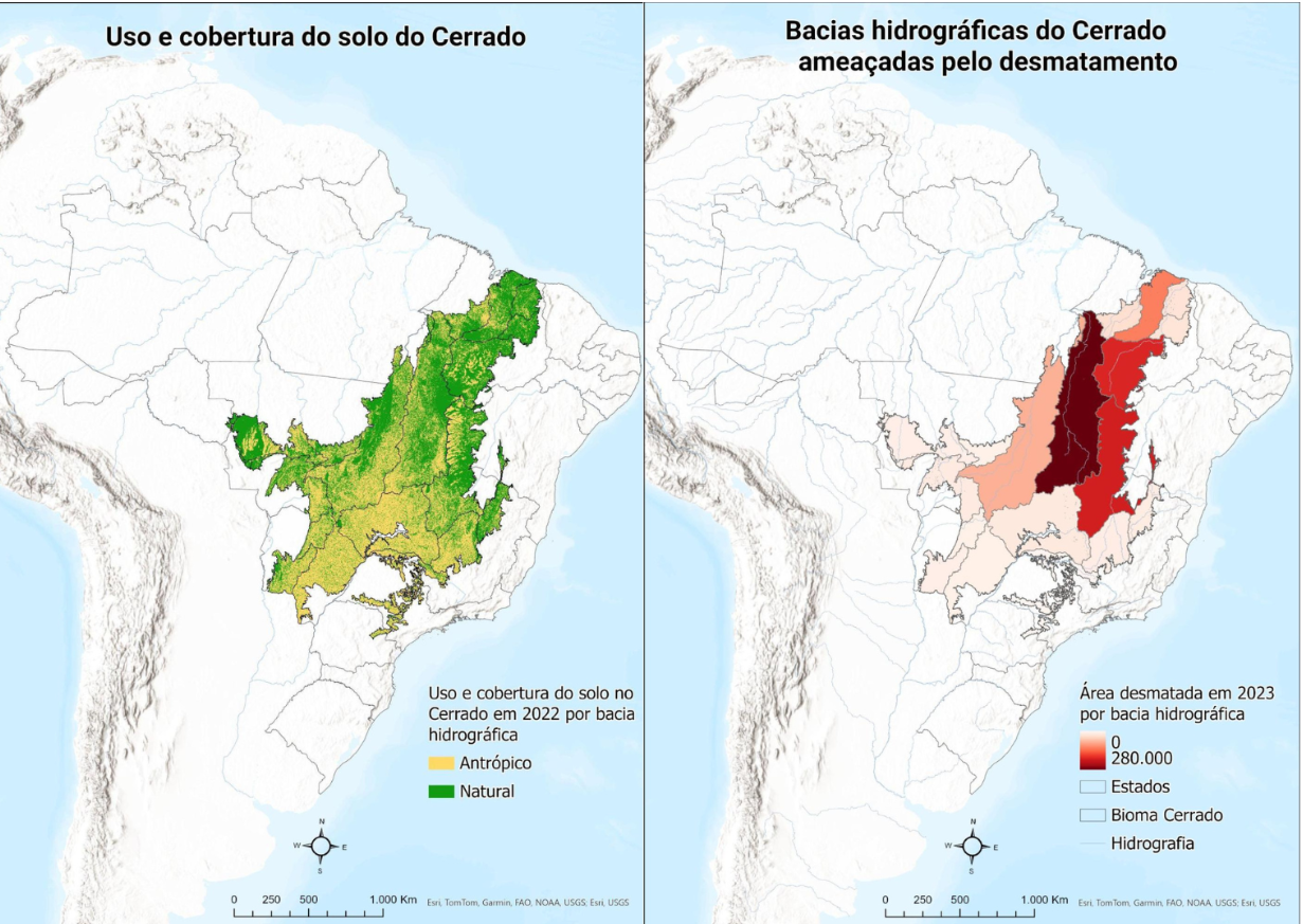 Bacias ameaçadas pelo desmatamento no Cerrado (Ilustração: IPAM)