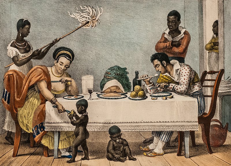 "Café com arte", quadro de Debret que retrata o trabalho doméstico nos tempos da escravidão. Reprodução