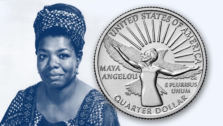 Maya Angelou e a moeda de um quarto de dólar em sua homenagem (Foto: Reprodução/Facebook)