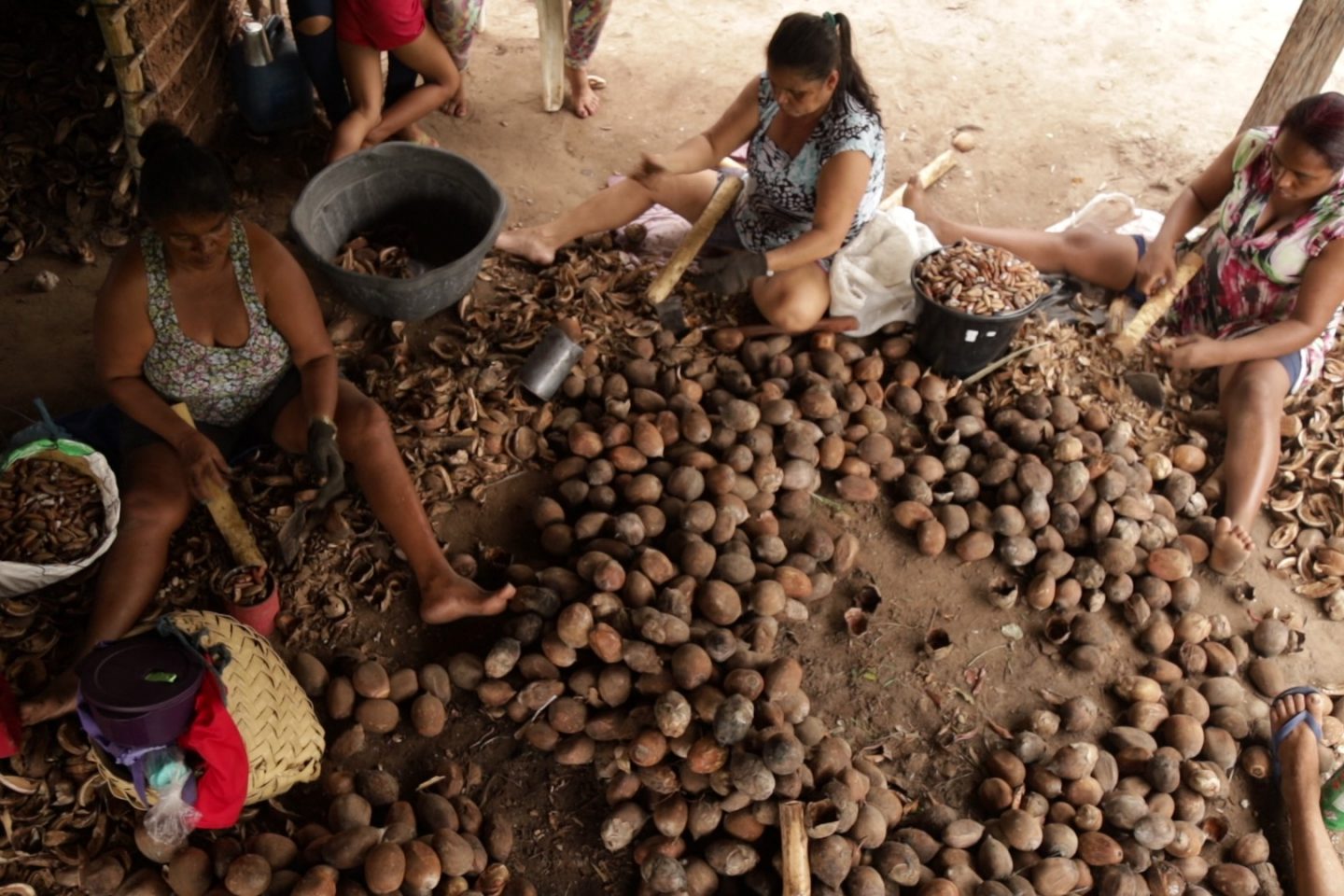 Quebradeiras trabalham na comunidade de Sumaúma: mulheres de origem quilombola, afrodescendente e indígena lutam para preservar a tradição, que garante a sobrevivência de seus corpos e de uma cultura ancestral. Fotos de Gabriele Roza