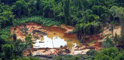Área de garimpo ilegal dentro da TI Yanomami, em Roraima: série de programas de rádio alerta sobre impactos do garimpo ilegal de ouro na Amazônia (Foto: Leo Otero/MPI - 11/02/2023)