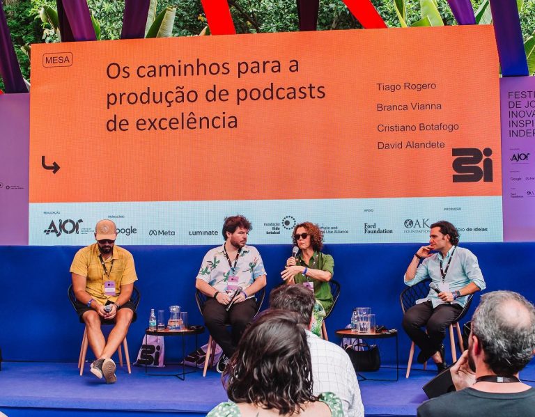 Debate sobre podcast no Festival 3i em 2023: nova edição terá jornalismo, inteligência artificial e eleições como temas (Foto: Festival 3i / Divulgação - 08/05/2023)