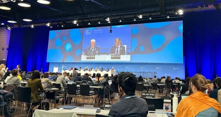 Os presidentes da sessão de Bonn, Harry Vreeuls (Holanda) e Nabil Munir (Paquistão), na plenária final da SB60: falta de acordo sobre financiamento climático selou fracasso do encontro (Foto: Claudio Angelo/OC)