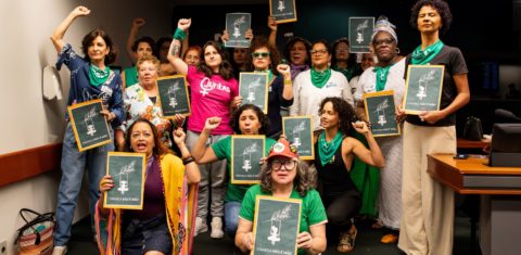 Mulheres n Câmara dos Deputados para exigir arquivamento do PL do aborto: repúdio a projeto une diferentes vozes femininas (Foto: Juliana Duarte / Movimento Criança não é Mãe)