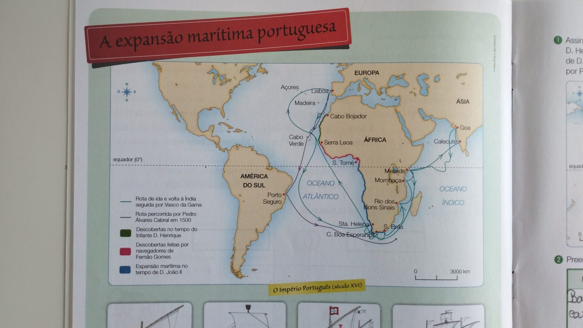 Imagem mostra período da expansão marítima, trazendo o termo “descoberta”. Foto Danilo Silva