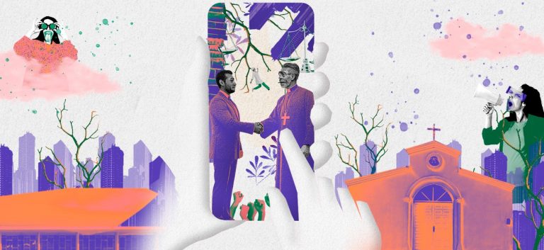 Parlamentares conservadores e organizações religiosas unidos contra o aborto legal (Arte: AzMina)