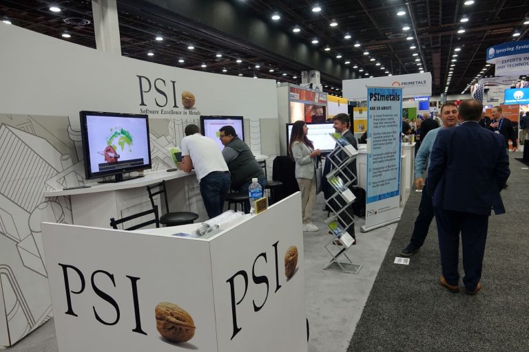 Estande da PSI em feira da Associação de Ferro e Aço: software para calcular pegada de carbono de produtos de metal (Foto: Divulgação PSI Metals)