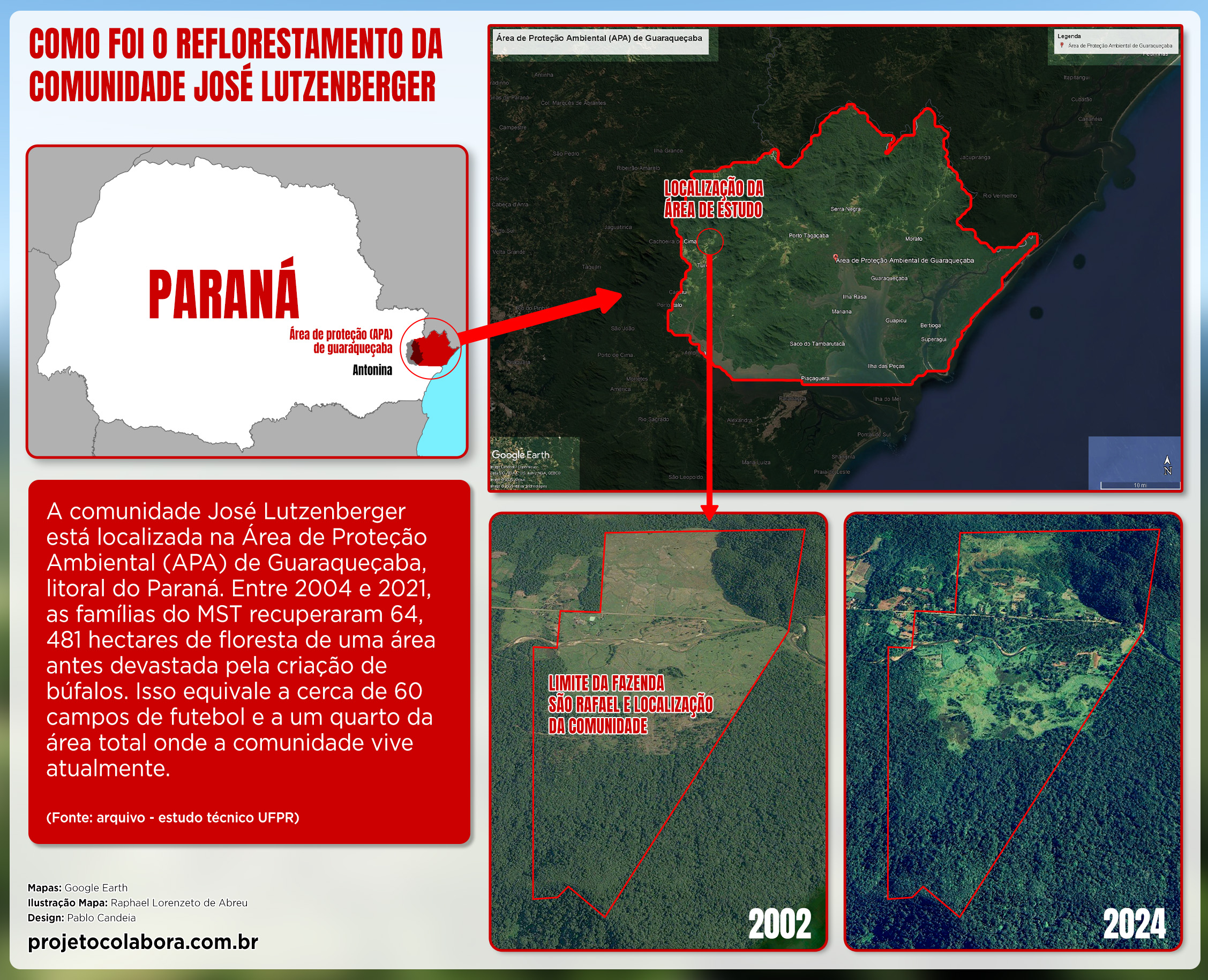 infográfico mostra como foi o reflorestamento da Comunidade José Lutzenberger