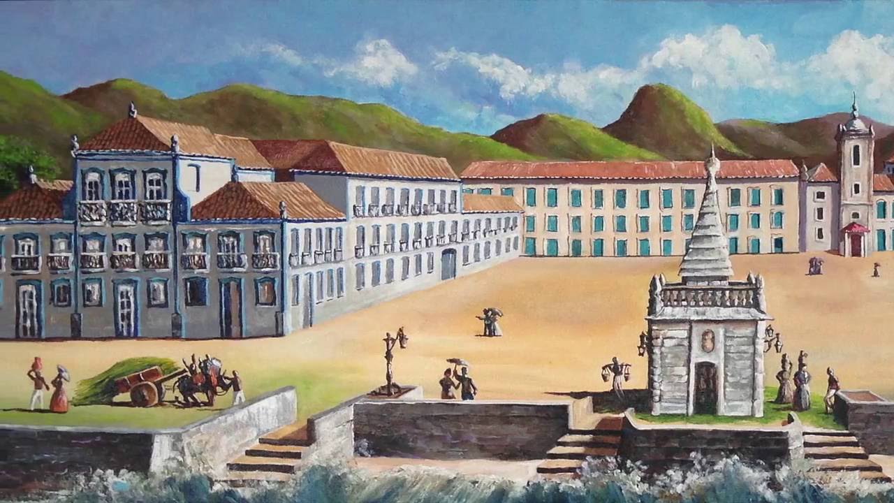 Pintura de Jean Baptiste Debret, do século 19, mostra o chafariz de Mestre Valentim, o Paço Imperial e, ao fundo, o Convento do Carmo: centro do poder por um século e meio (Reprodução)