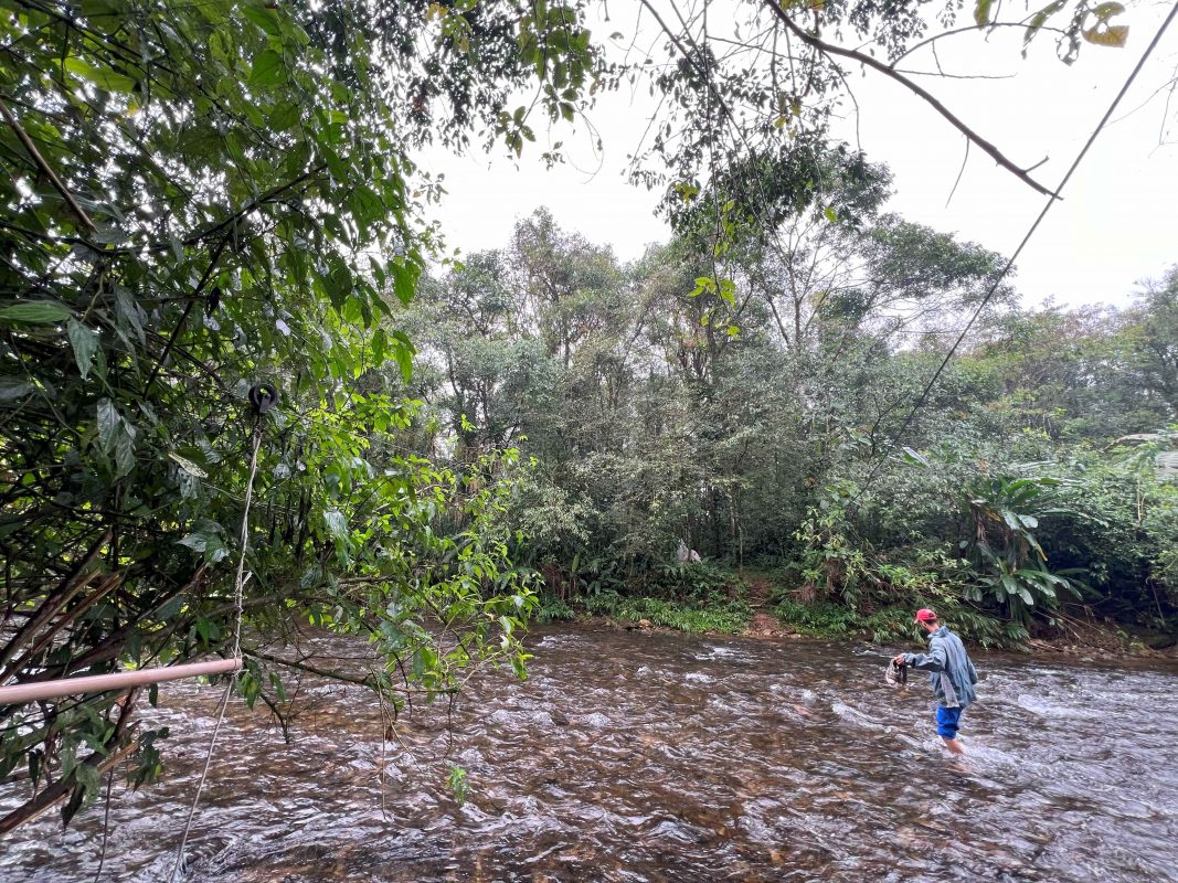 Agricultor atravessa o Rio Pequeno, que atravessa a comunidade: erosão reduzida (Foto: cedida pelas autoras)