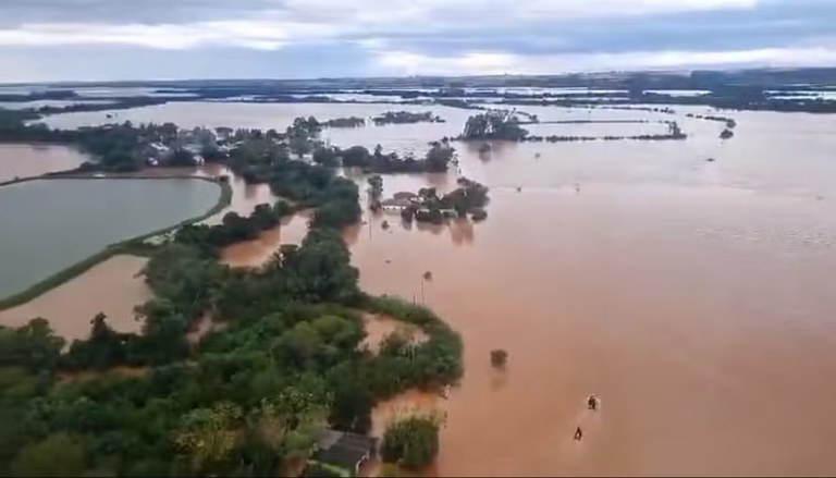 Área de Mata Atlântica submersa na Região Central do Rio Grande do Sul: desastre climático de 2024 levou a aumento de quase 3000% no desflorestamento (Foto: FAB - 02/05/2024)