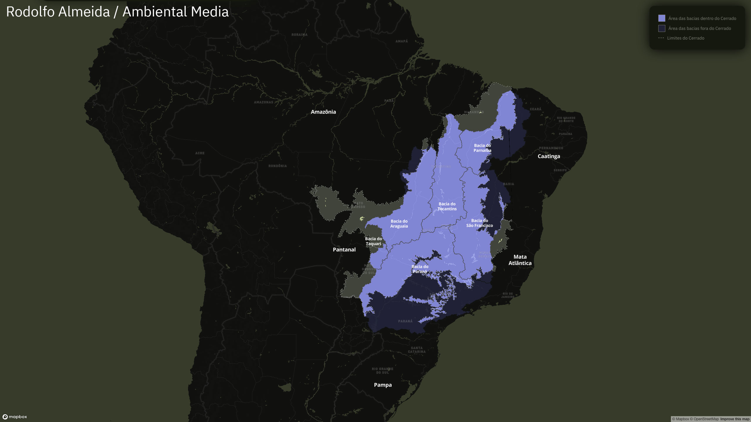 Mapa colorida com a localização do Cerrado no mapa do Brasil. (Crédito: Rodolfo Almeida/ Ambiental Media)