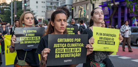 Protesto contra PL da Devastação em São Paulo: parecer mostra que PL 2159 é antítese da solução para o licenciamento ambiental (Foto: Greenpeace Brasil / Victor Bravo - 01/06/2025)