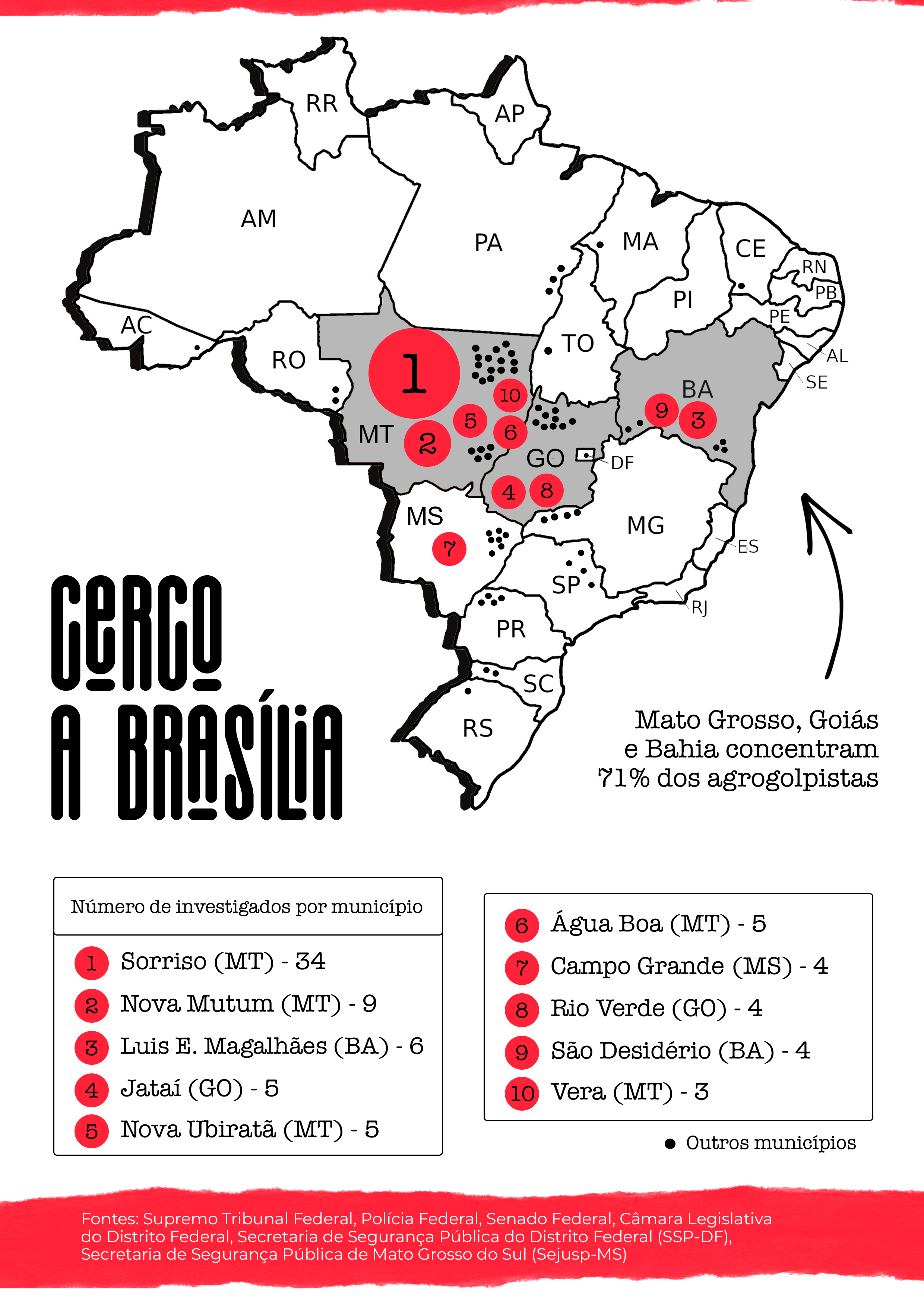Mapa do relatório "Agrogolpistas". (Crédito: Felipe Fogaça/De Olho nos Ruralistas)