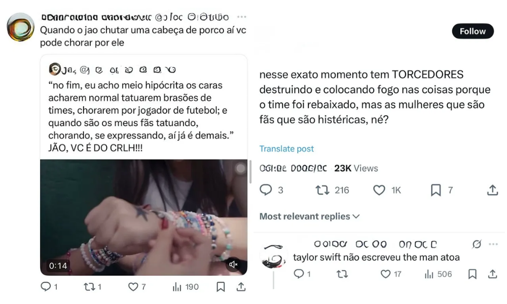 Capturas de tela de comentários de internautas no Twitter/X
