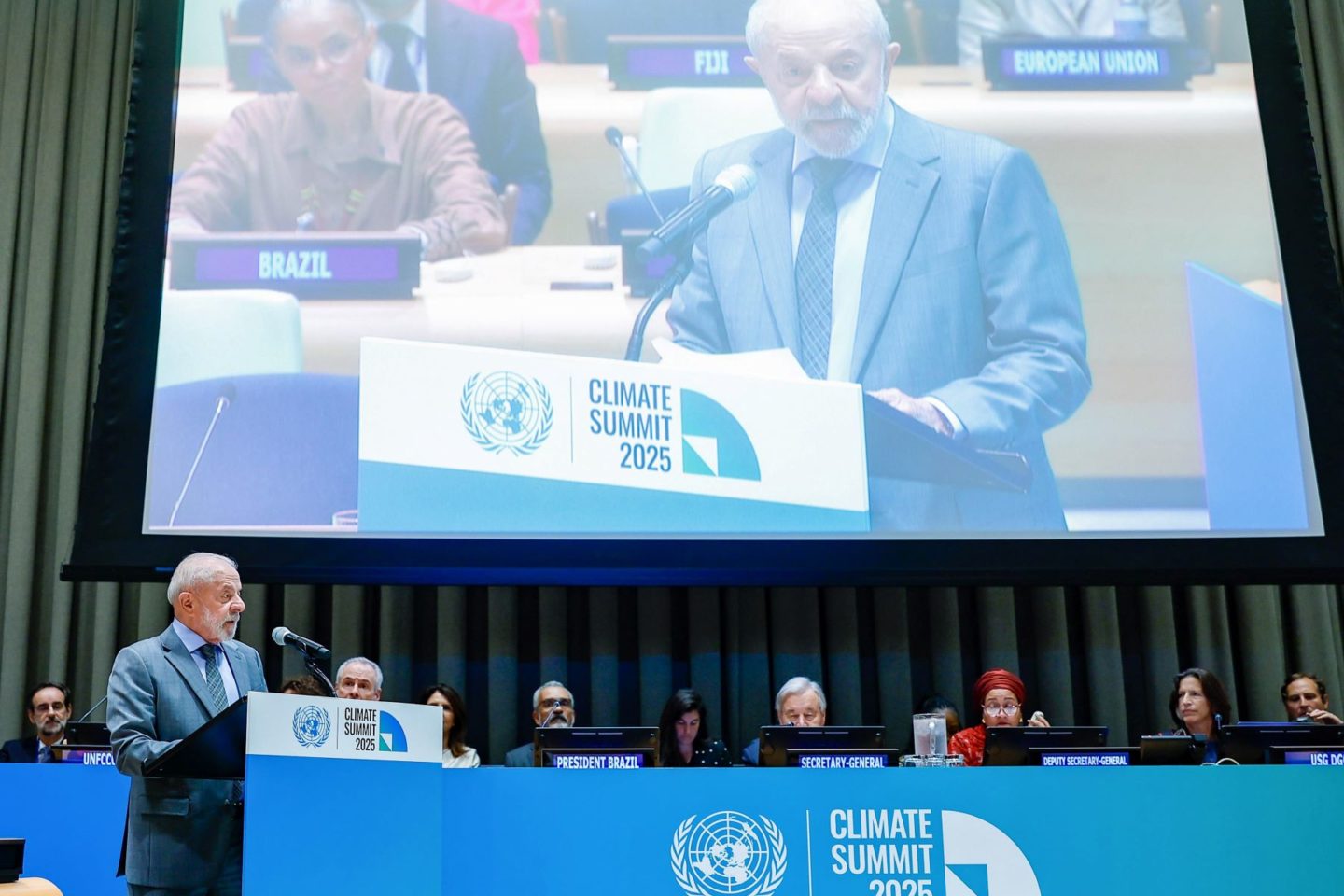 O presidente Lula na cúpula especial sobre Clima para Chefes de Estado e de Governo, na sede da ONU: mais de 100 países apresentam novos planos climáticos (Foto: Ricardo Stuckert / PR / Agência Brasil)