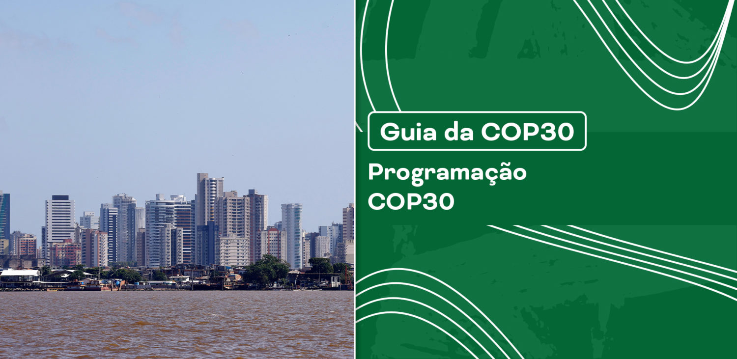 Vista da cidade de Belém, no Pará, com prédios à beira do rio, destacando o cenário urbano que receberá a COP30 em 2025.