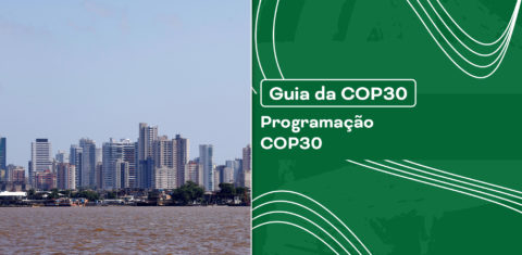 Vista da cidade de Belém, no Pará, com prédios à beira do rio, destacando o cenário urbano que receberá a COP30 em 2025.