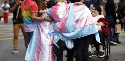 Ativistas com bandeiras do movimento trans em manifestação em São Paulo: luta por dignidade e respeito no Dia da Visibilidade Trans (Foto: Paulo Pinto / Agência Brasil - 28/01/2024)