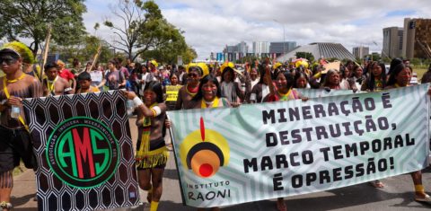 Indígenas do 21º Acampamento Terra Livre (ATL 2025) fazem marcha em Brasília: livro mostra movimento indígena da resistência à ditadura às lutas atuais (Foto: Fabio Rodrigues-Pozzebom/ Agência Brasil - 08/04/2025)