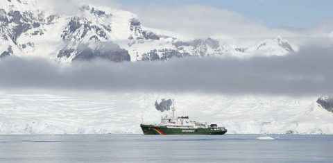 Navio de pesquisa do Greenpeace na Antártica: estudo aponta que meta do Acordo de Paris será insuficiente para evitar derretimento do gelo polar e aceleração do aumento do nível do mar (Foto: Greenpeace)