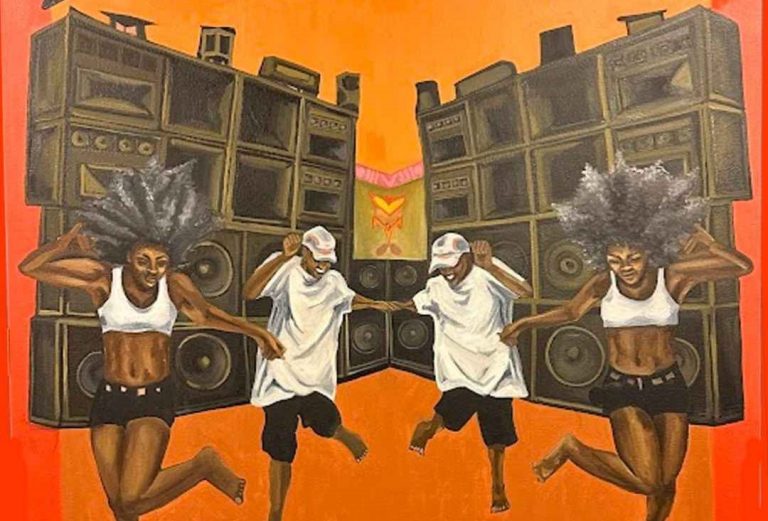 Detalhe de Relíquia das Relíquias, painel da artista Thais Iroko com funkeiros: Do palco à prisão: funk, ações policiais contra artistas como parte da repressão à cultura preta nas favelas (Foto: Reprodução)