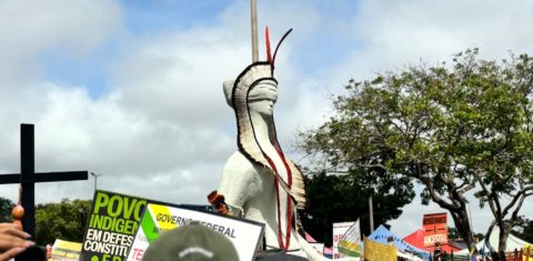 Manifestação de indígenas em Brasília: lideranças querem demarcação de terras e outros direitos na pauta da COP30 (Foto: CIR - 05/06/2025)