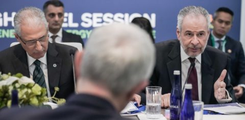 Os presidentes da COP29, Mukhtar Babayev, e da COP30, André Corrêa do Lago, em reunião preparatória: caminhos para chegar a US$ 1,3 trilhão de financiamento climático (Foto: Rafa Neddermeyer / COP30)