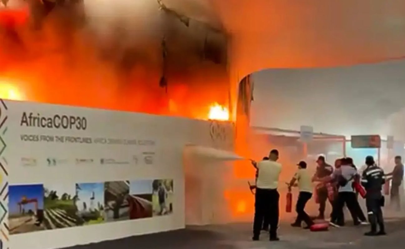 Fogo em pavilhões da Zona Azul: negociações climáticas ainda mais atrasadas na COP30 em Belém (Foto: Reprodução de vídeo)