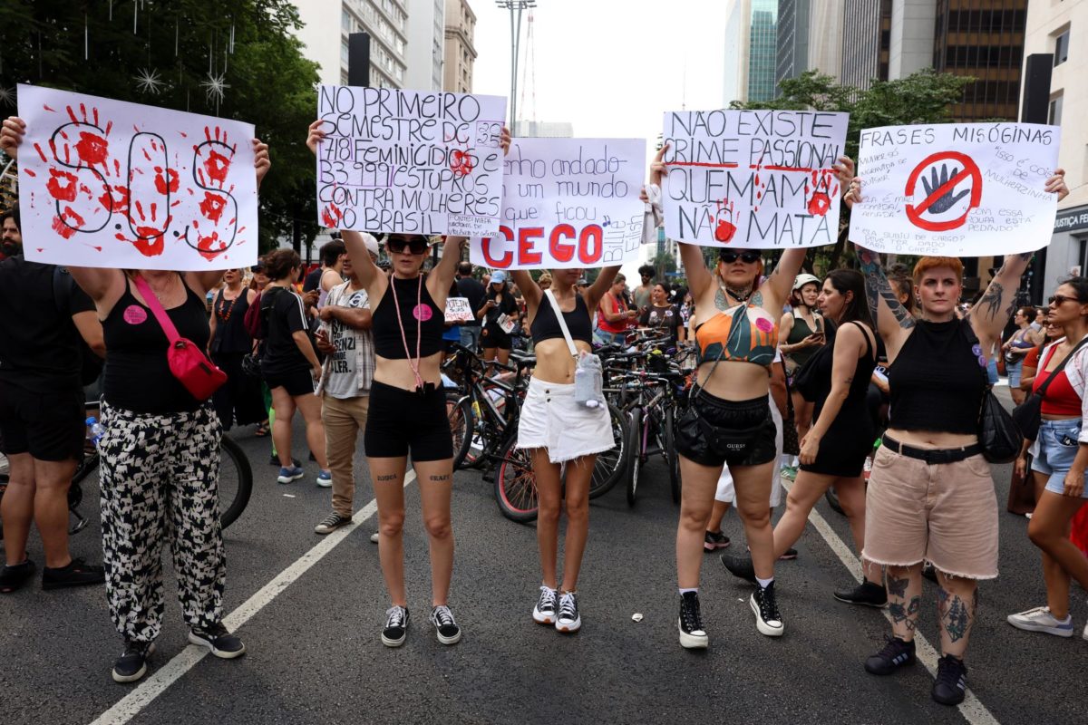 Mulheres protestam contra feminicídios em São Paulo: homens precisam assumir a culpa e a responsabilidade sobre a violência (Foto: Rovena Rosa / Agência Brasil - 07/12/2025)