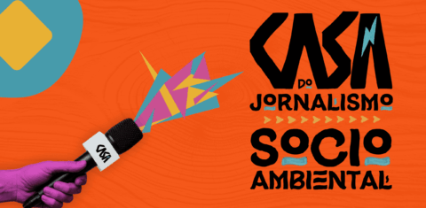 Arte colorida com fundo laranja e a logomarca da Casa do Jornalismo Socioambiental em letras pretas