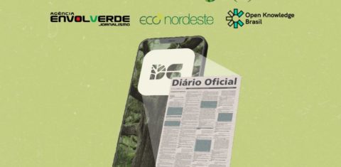 Arte colorida com ilustração de celular com o Diários do Clima aberto. Fundo verde musgo e logomarcas das iniciativas responsáveis pela plataforma que ganhou o Troféu Rastilho 2025
