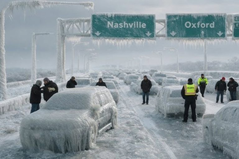 Carros cobertos de neve após tempestade em estrada do Tennessee: nevasca mata ao menos 12 e deixa mais de dois milhões sem energia nos EUA (Foto: Reprodução / ADH Weather)
