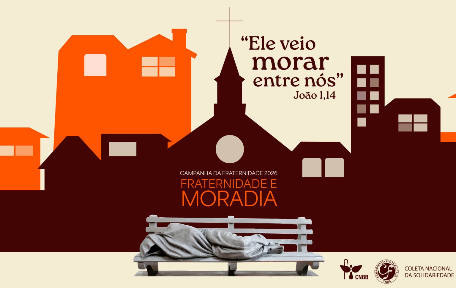 Cartaz da Campanha da Fraternidade 2026: tema deste ano é “Fraternidade e Moradia” e o lema “Ele veio morar entre nós” (Foto: Reprodução)