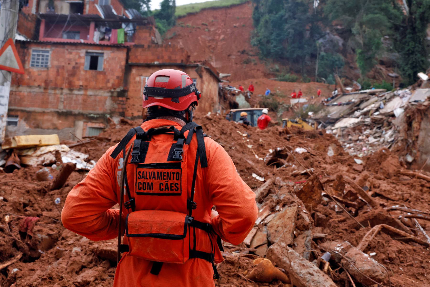 Bombeiros trabalham para localizar desaparecidos em Juiz de Fora: fevereiro com recorde de chuva no município (Foto: Tânia 