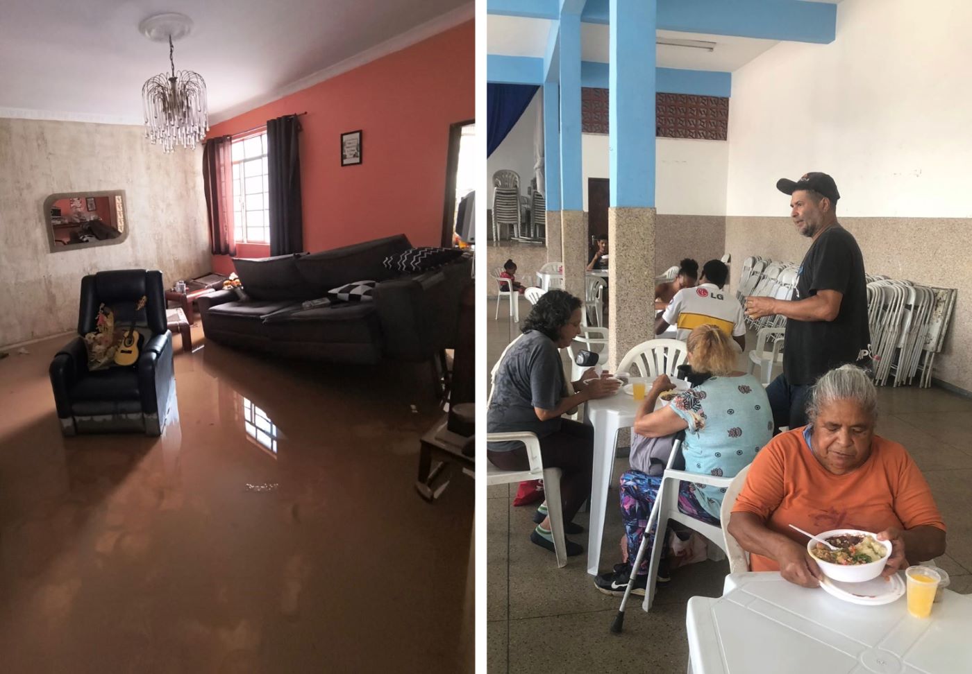 A casa inundada de Vanessa e as marmitas servidas aos desabrigados pelo Instituto Fênix: mobilização popular para enfrentar a enchente (Foto: Arquivo Pessoal)