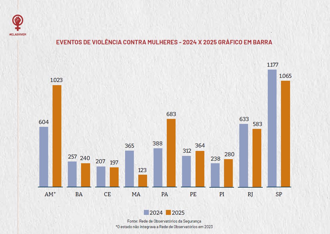 Mulheres vítimas de violência nove estados: números alarmantes revelam falhas da malha de proteção (Fonte: Rede de Observatórios de Segurança)
