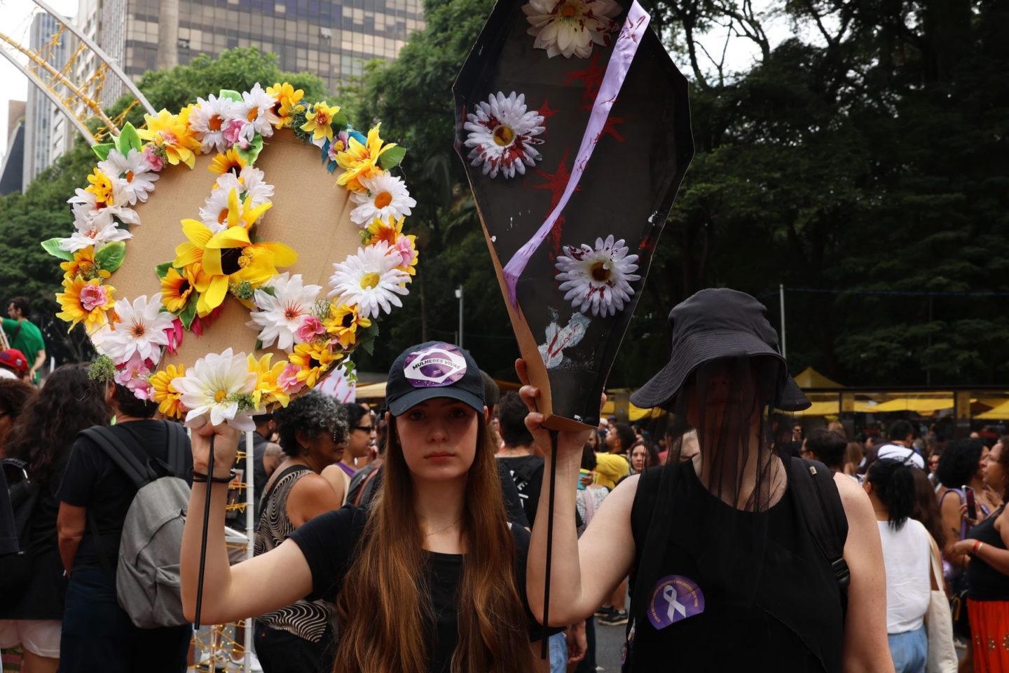 Mulheres protestam em São Paulo contra os feminicídios: casos de violência sexual e estupro tiveram mais de 50% de aumento em um ano (Foto: Rovena Rosa / Agência Brasil - 07/12/2025)