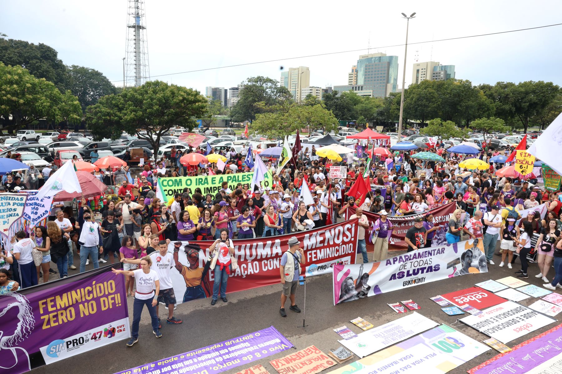 Manifestação em Brasília no Dia Internacional da Mulher: contra a violência de gênero e pelo fim da escala 6x1 (Foto: Válter Campanato / Agência Brasil)