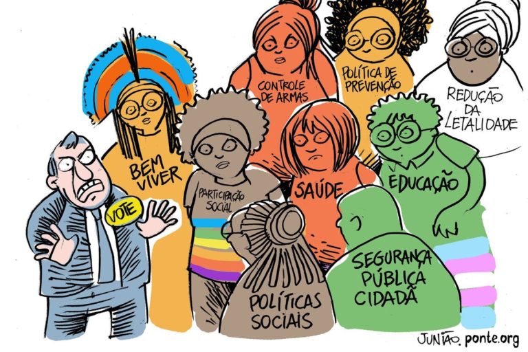 Eleições 2026: mais prisões não significam mais segurança (Ilustração: Junião / Ponte Jornalismo)
