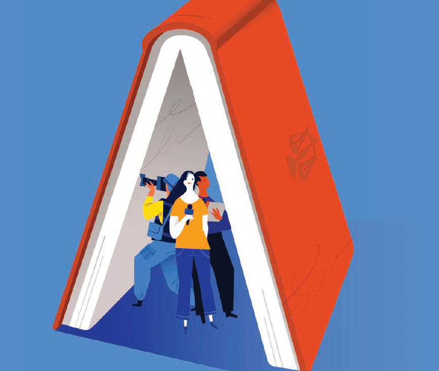 Relatório da Unesco defende investimento e proteção ao jornalismo, a fim de promover sociedades pacíficas (Ilustração: Till Noon / Unesco)