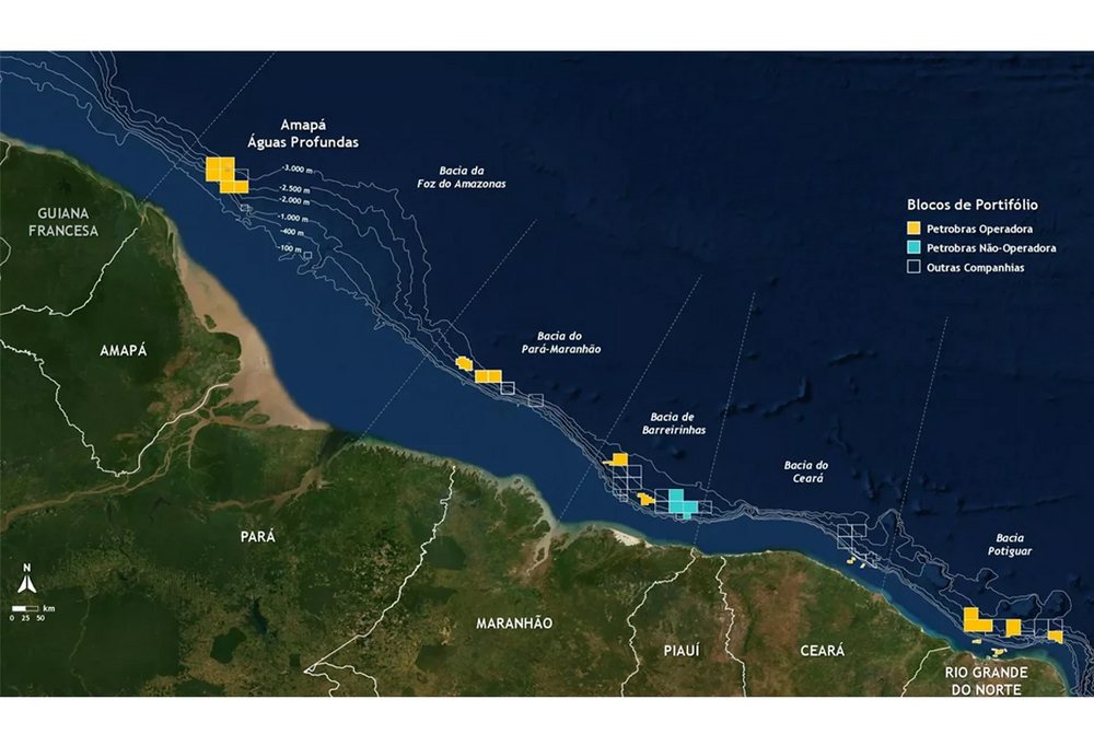 Blocos de exploração de petróleo na Margem Equatorial, incluindo a Foz do Amazonas. (Imagem: divulgação da Petrobras)